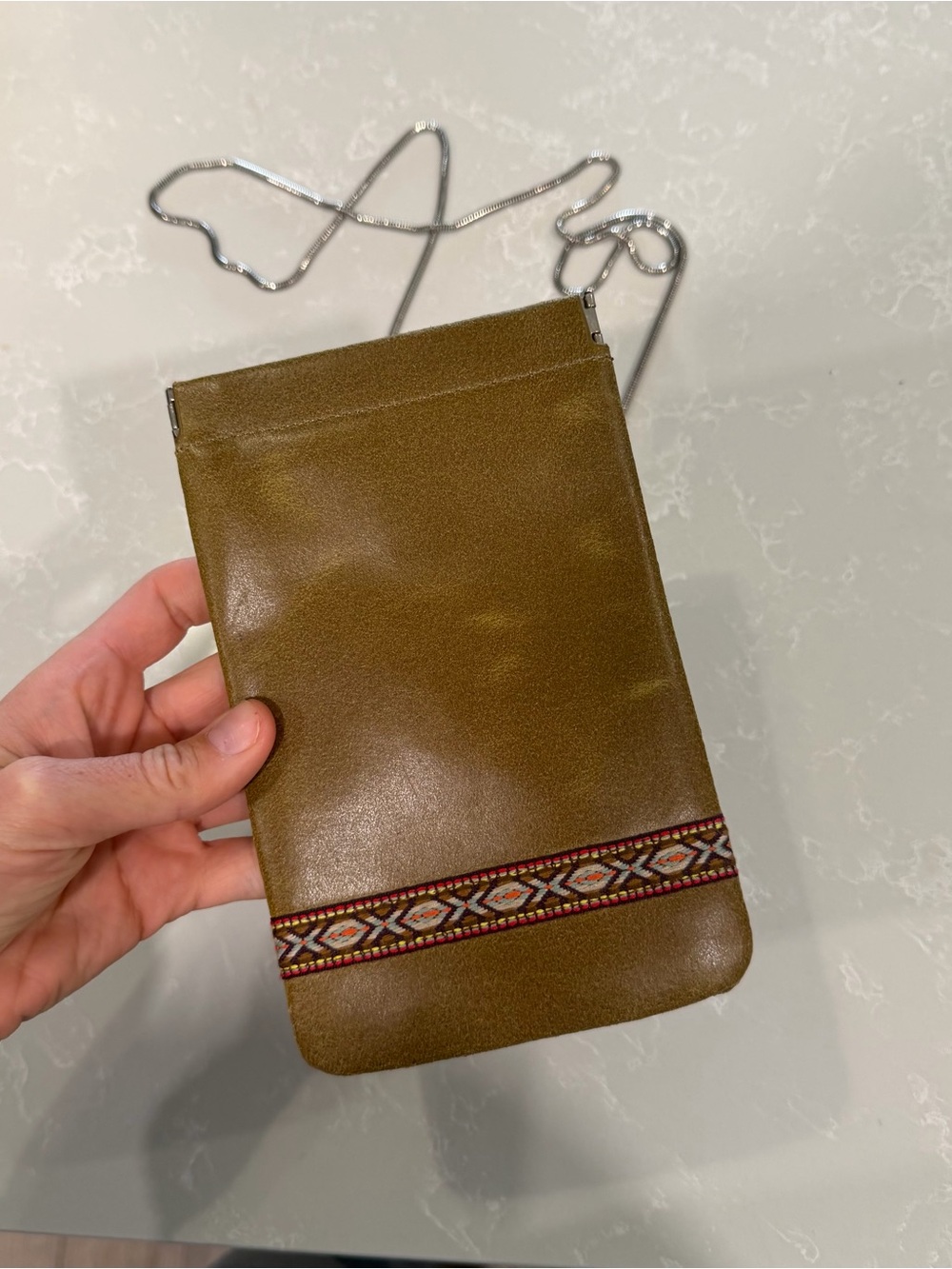 Madewell Olive Brown Crossbody Phone Bag with Embroidered Trim